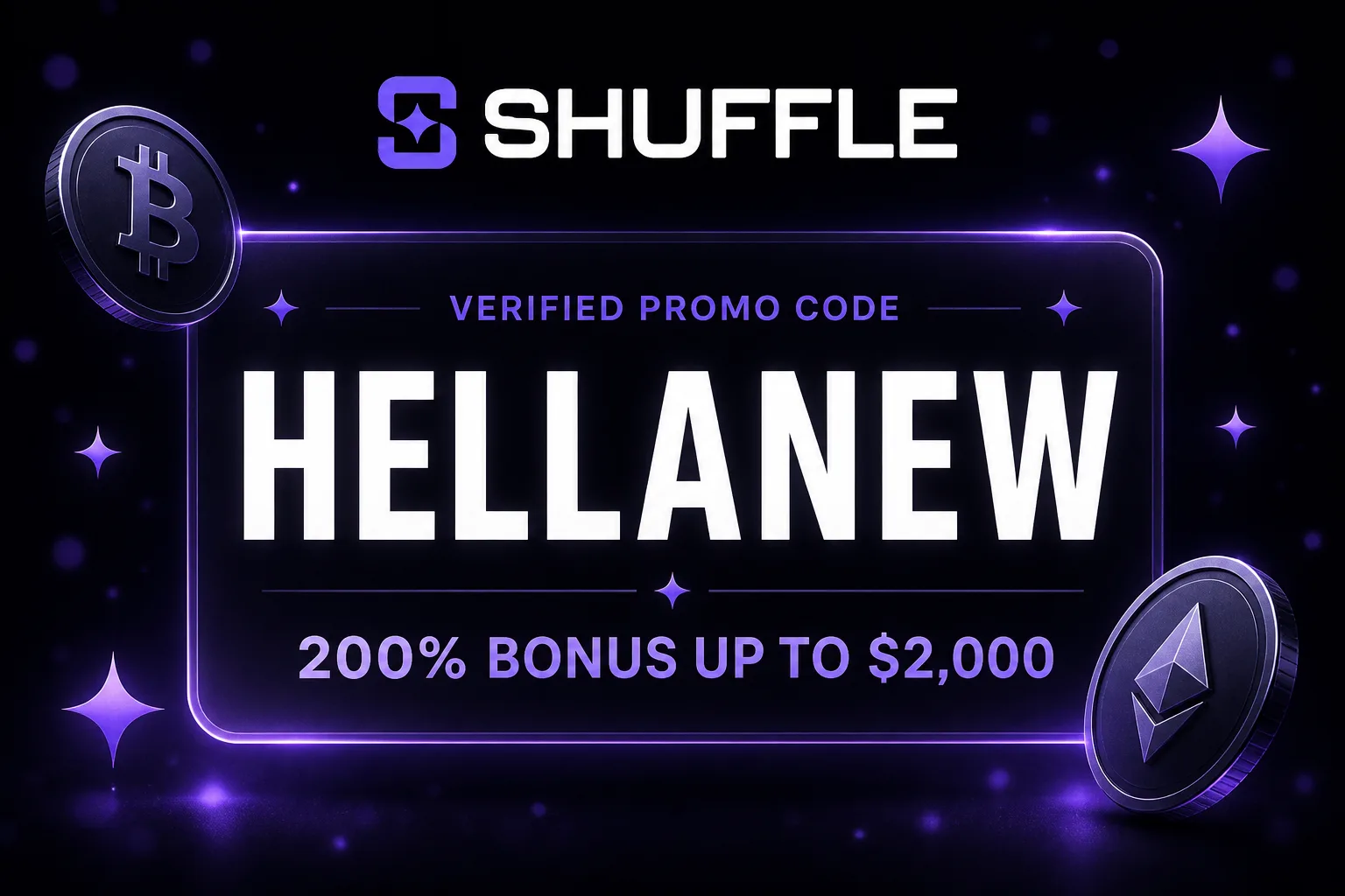 Shuffle verified promo code HELLANEW with 200% bonus up to $2,000