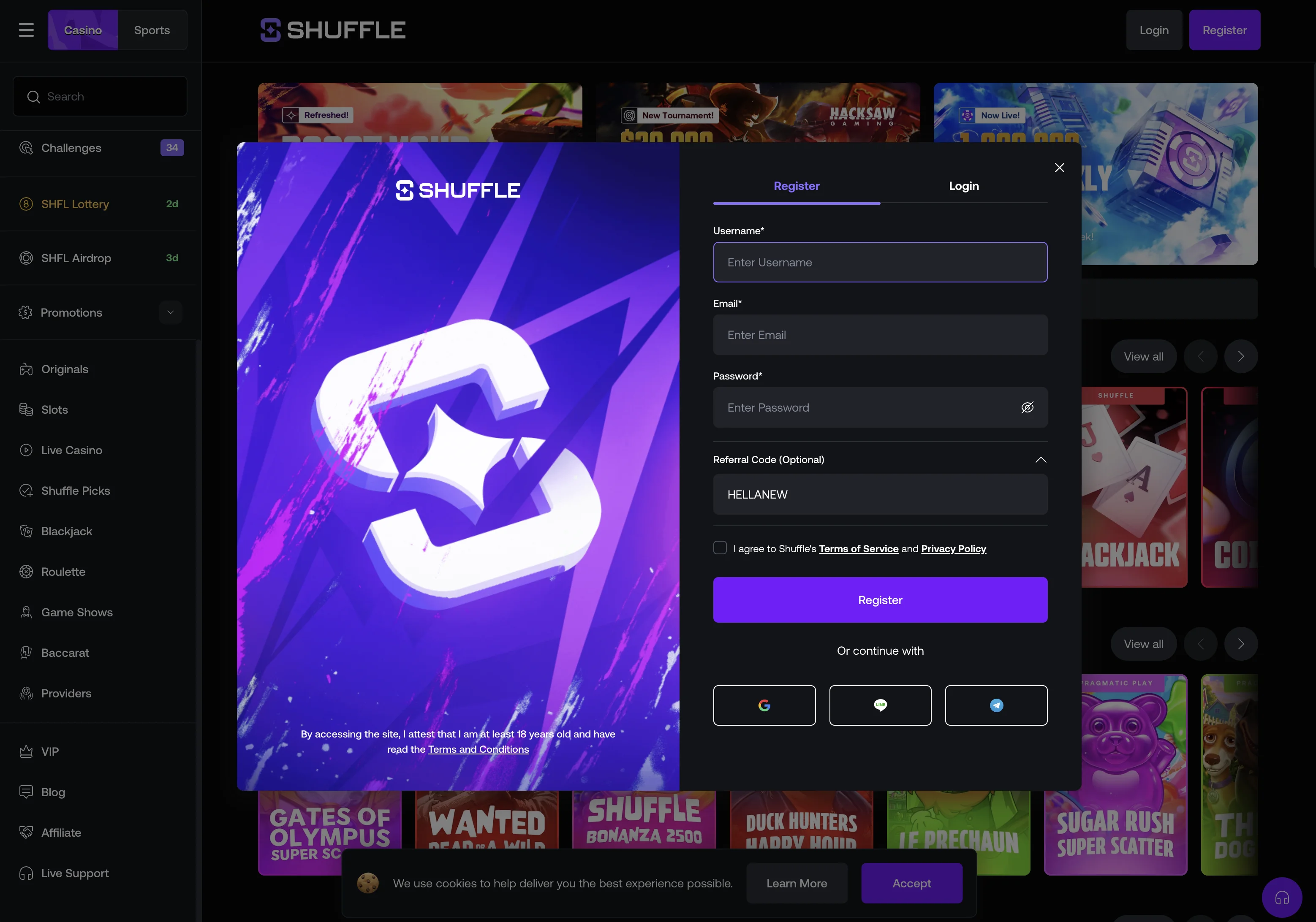 Shuffle registration form preview